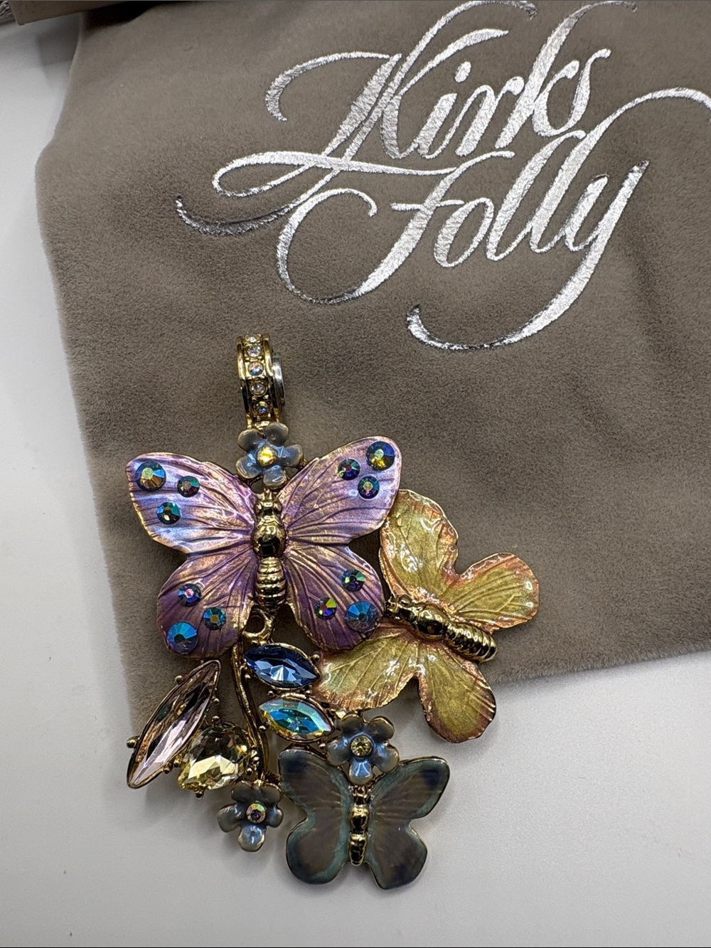 Kirks Folly Magnetic Multi-Butterfly Pendant  in Pink, Yellow & Blue